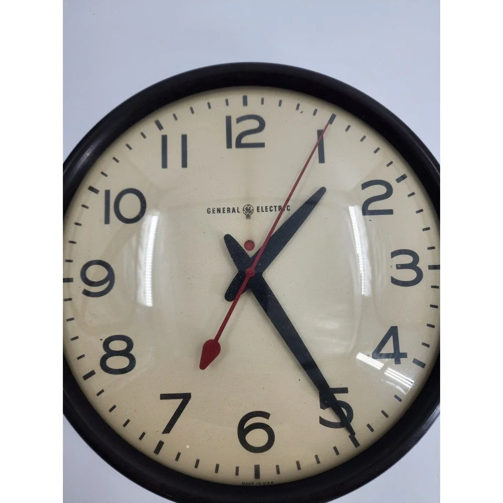 Vintage General Electric Wall Clock Model 2912A Brown Industrial Electric GE USA